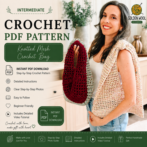 Knotted Mesh Crochet Bag Pattern PDF | Easy Mesh Market Tote | 3 Sizes Crochet Bag Tutorial | Beach Bag | Beginner-Friendly | Instant Digital Download