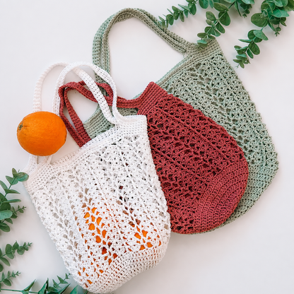 Willow Mesh Crochet Market Bag Pattern PDF | Easy Reusable Tote Bag | Beginner-Friendly Grocery & Beach Bag | 3 Sizes | Instant Digital Download