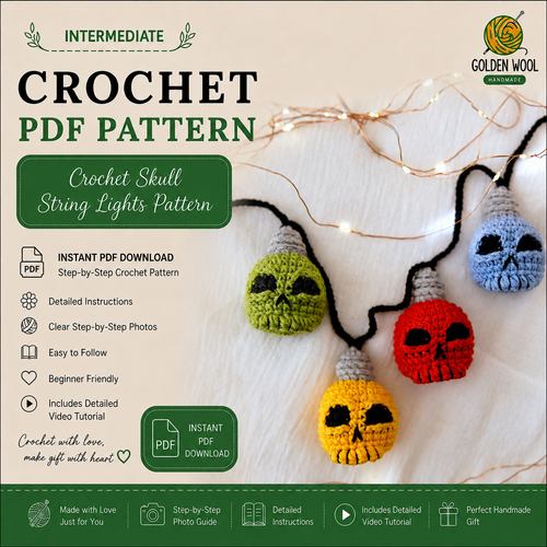 Crochet Skull String Lights Pattern – Halloween Skull Garland PDF Pattern