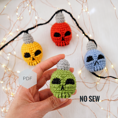 Crochet Skull String Lights Pattern – Halloween Skull Garland PDF Pattern