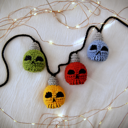 Crochet Skull String Lights Pattern – Halloween Skull Garland PDF Pattern
