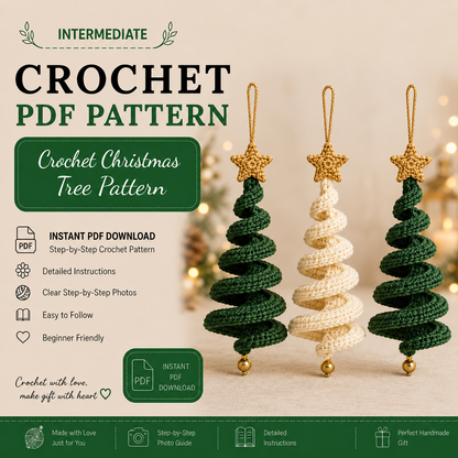 Crochet Christmas Tree Spiral Ornament Pattern PDF | Hanging Holiday Tree Decor | Easy Christmas Crochet Pattern | Digital Download