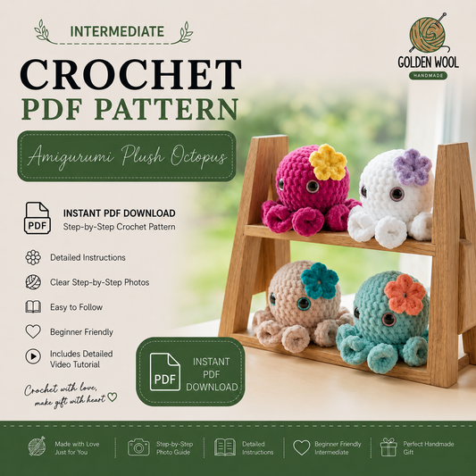 No-Sew Octopus Crochet Pattern PDF – Cute Amigurumi Plush Octopus | Beginner Digital Download with Step-by-Step Video Tutorial