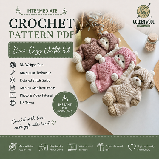 Bear Cozy Outfit Crochet Pattern PDF - Golden Wool