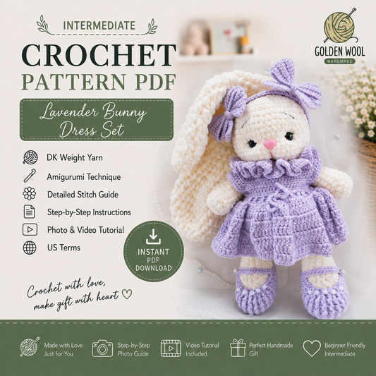 Lavender Bunny Dress Crochet Pattern PDF | Amigurumi Bunny Outfit - Golden Wool