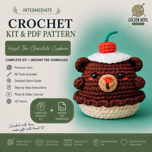 Hazel The Chocolate Cupbear Crochet Kit - Golden Wool