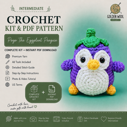 Pogo The Eggplant Penguin Crochet Kit - Golden Wool