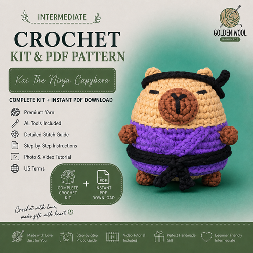 Kai The Ninja Capybara Crochet Kit - Golden Wool