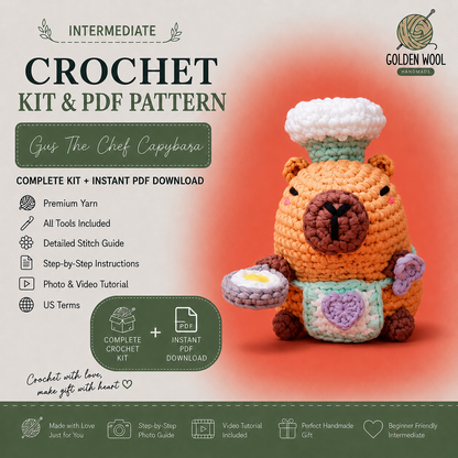 Gus The Chef Capybara Crochet Kit - Golden Wool