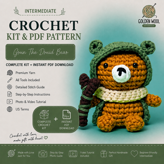 Grun The Druid Bear Crochet Kit - Golden Wool