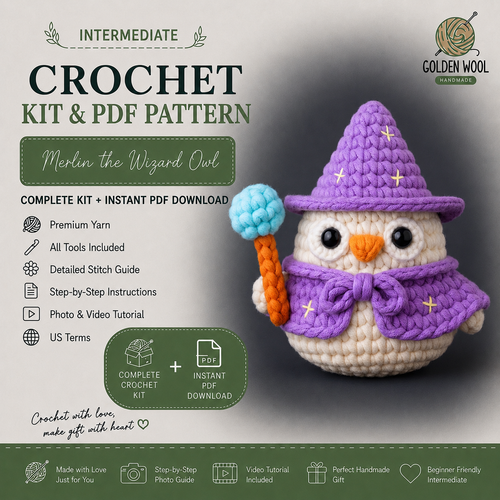Merlin the Wizard Owl Crochet Kit - Golden Wool