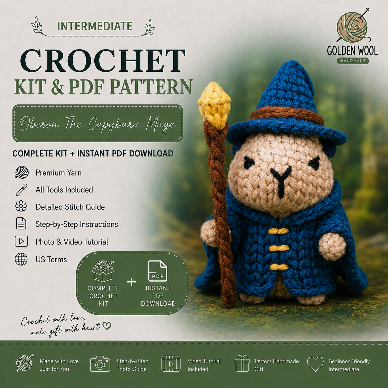 Oberon The Capybara Mage Crochet Kit - Golden Wool