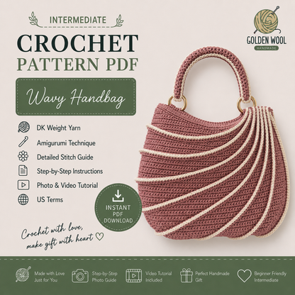 Wavy Handbag Crochet Pattern PDF | Easy Shoulder Bag Pattern with Step-by-Step Video Tutorial | Beginner-Friendly DIY Bag | Instant Download