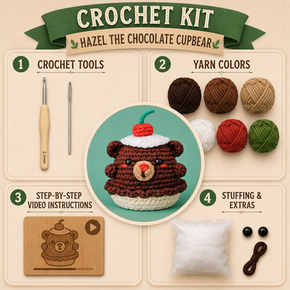 Hazel The Chocolate Cupbear Crochet Kit - Golden Wool