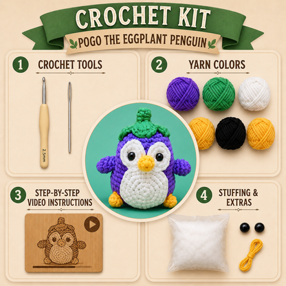 Pogo The Eggplant Penguin Crochet Kit - Golden Wool