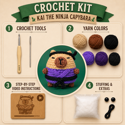Kai The Ninja Capybara Crochet Kit - Golden Wool