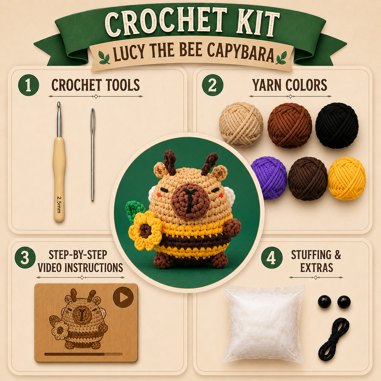 Lucy The Bee Capybara Crochet Kit - Golden Wool