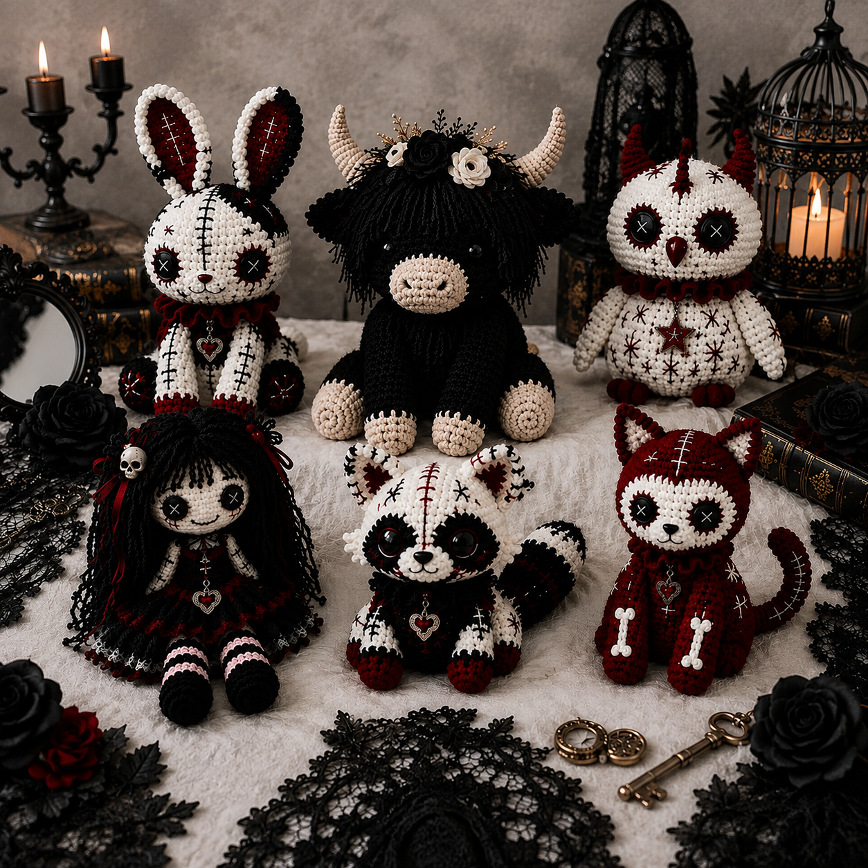 Gothic Crochet Amigurumi Pattern Set – Spooky Plushie & Doll PDF Patterns