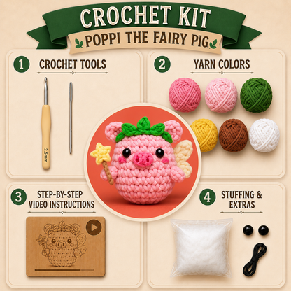 Poppi The Fairy Pig Crochet Kit - Golden Wool