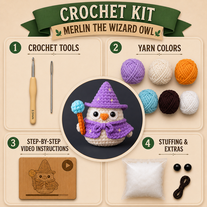 Merlin the Wizard Owl Crochet Kit - Golden Wool