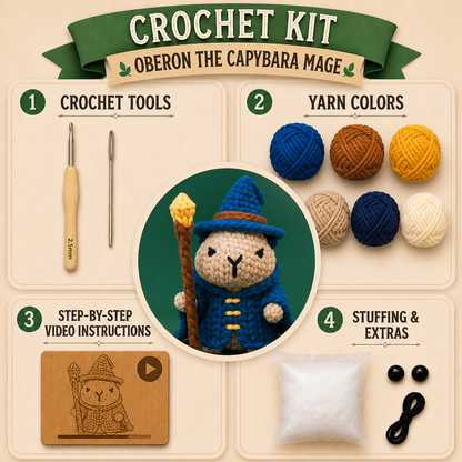 Oberon The Capybara Mage Crochet Kit - Golden Wool