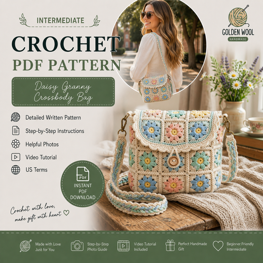Daisy Granny Crossbody Bag Crochet Pattern PDF | Step-by-Step Tutorial with Photos & Video - Golden Wool (Copy)