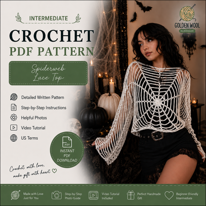 Spiderweb Lace Top Crochet Pattern PDF | Goth Mesh Sweater | Halloween Crochet Top - Golden Wool