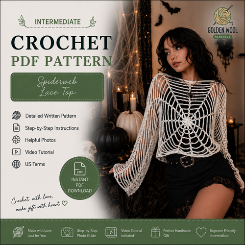 Spiderweb Lace Top Crochet Pattern PDF | Goth Mesh Sweater | Halloween Crochet Top - Golden Wool