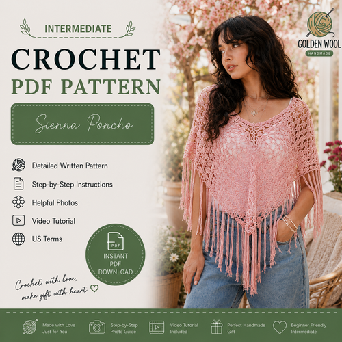 CROCHET PATTERN & VIDEO/ Sienna Poncho Crochet Pattern, Crochet Shawl Pattern, Pdf Pattern - Golden Wool