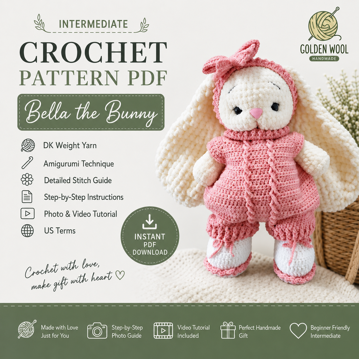 Crochet Overall & Booties Pattern PDF - Golden Wool