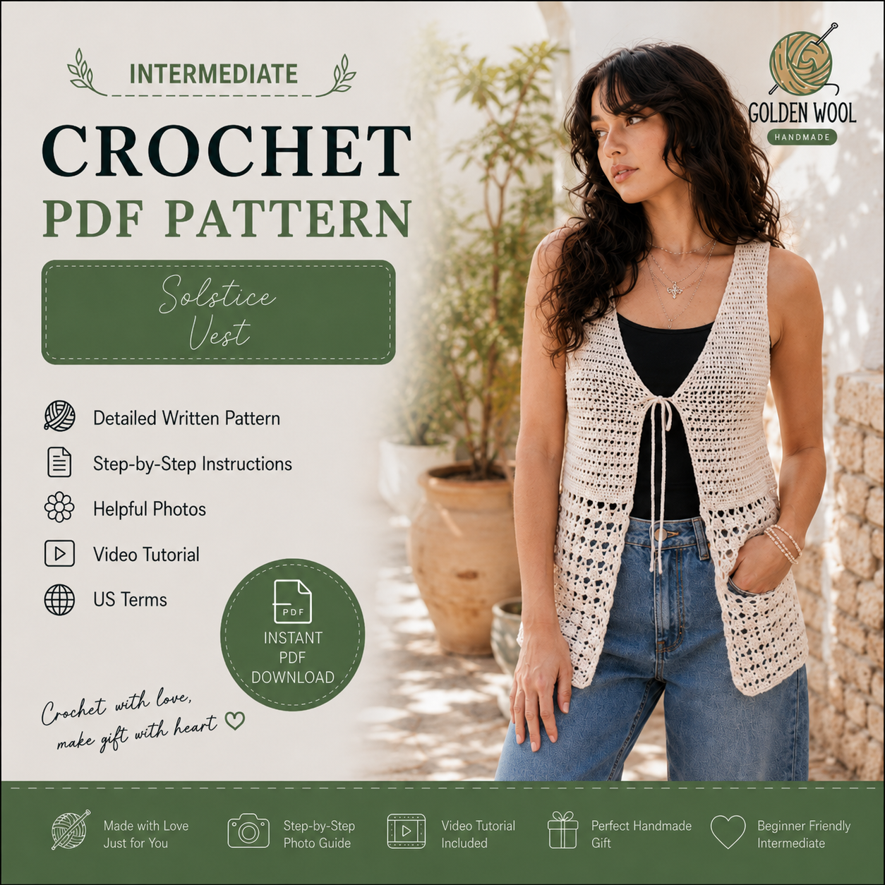 CROCHET PATTERN & VIDEO/ Solstice Vest, Crochet Vest Pattern, Summer Crochet, Beach wear, Women's Crochet, Pdf