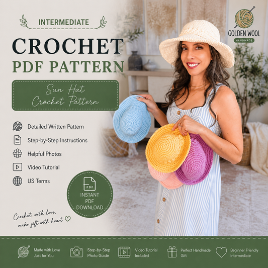 CROCHET PATTERN + VIDEO Wheatfield Sun Hat | Wheat Stitch Brim | 7 Sizes Newborn to Adult | Instant Pdf Download