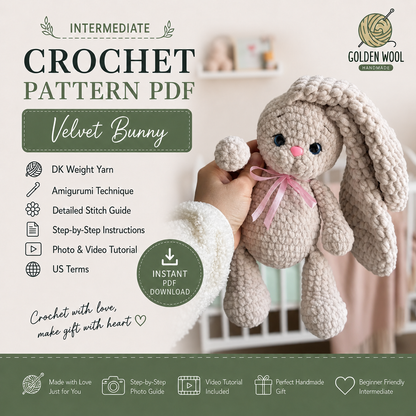 Velvet Bunny Crochet Pattern PDF | Plush Amigurumi Bunny - Golden Wool