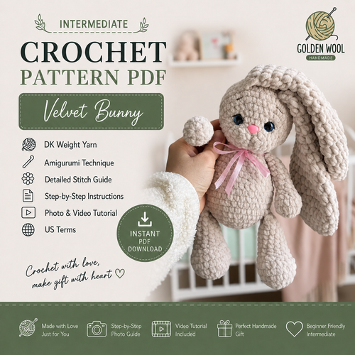 Velvet Bunny Crochet Pattern PDF | Plush Amigurumi Bunny - Golden Wool