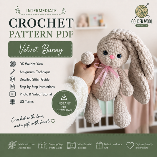 Velvet Bunny Crochet Pattern PDF | Plush Amigurumi Bunny - Golden Wool