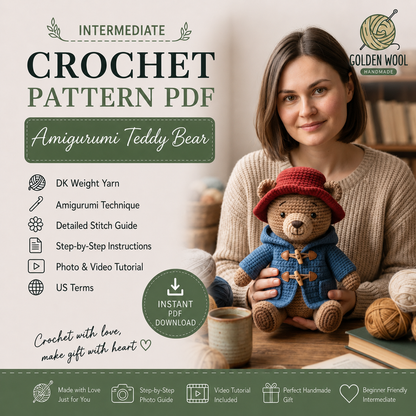 Amigurumi Bear Crochet Pattern | Beginner-Friendly PDF, Duffle Coat, Hat Toy - Golden Wool
