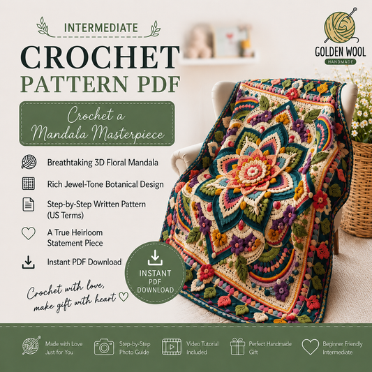 Mystic Mandala Crochet Blanket Pattern | Floral Boho Afghan Throw (PDF) - Golden Wool