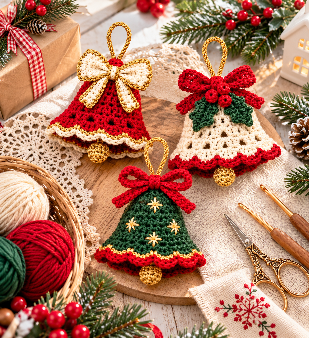 Crochet Christmas Bell Pattern PDF| 5 Holiday Bell Ornaments | Christmas Tree Decorations | Beginner Crochet Pattern | Digital Download