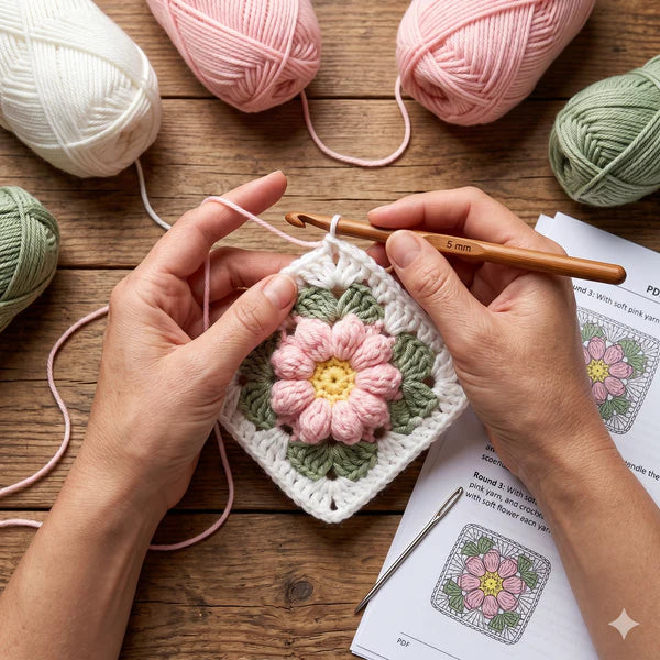 Coquette Flowers Baby Blanket — Crochet Pattern (PDF + Video) | Floral Granny Square Throw - Golden Wool