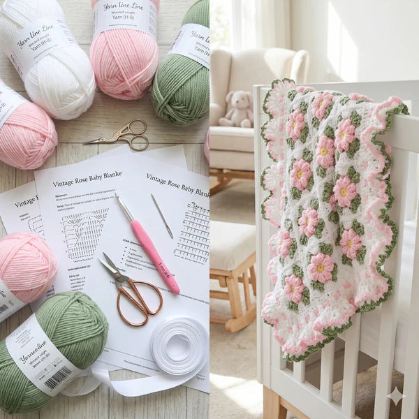 Coquette Flowers Baby Blanket — Crochet Pattern (PDF + Video) | Floral Granny Square Throw - Golden Wool