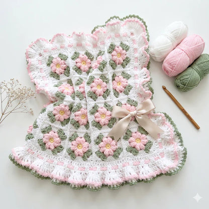 Coquette Flowers Baby Blanket — Crochet Pattern (PDF + Video) | Floral Granny Square Throw - Golden Wool