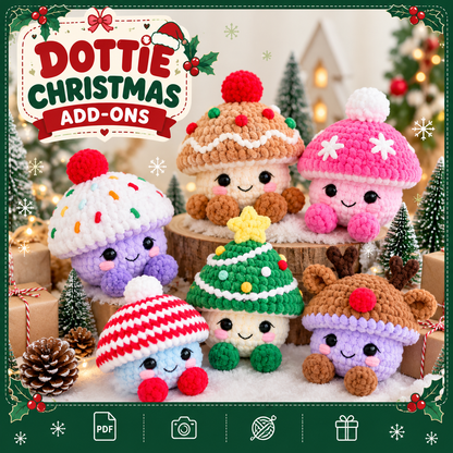 Dottie Christmas Crochet Add-On Pattern PDF, 6 Amigurumi Holiday Designs, Gingerbread, Reindeer, Cupcake, Snowflake, Candy Cane