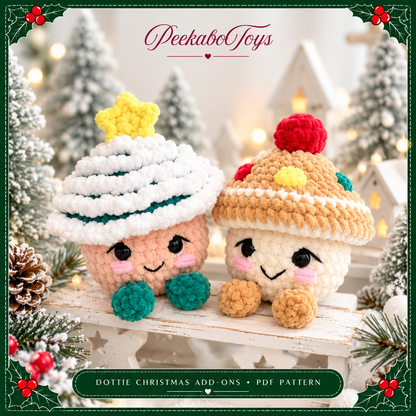 Dottie Christmas Crochet Add-On Pattern PDF, 6 Amigurumi Holiday Designs, Gingerbread, Reindeer, Cupcake, Snowflake, Candy Cane