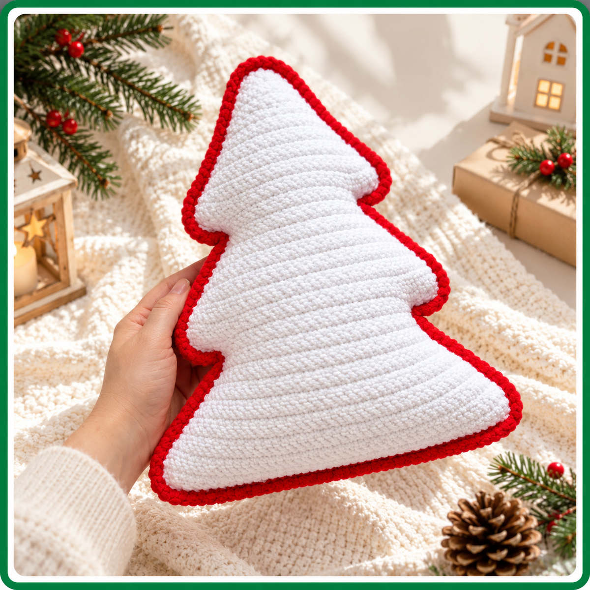 Christmas Tree Pillow Crochet Pattern, Festive Home Decor PDF