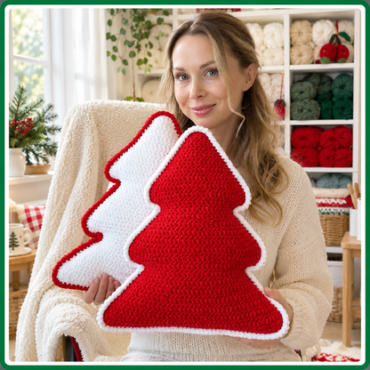 Christmas Tree Pillow Crochet Pattern, Festive Home Decor PDF