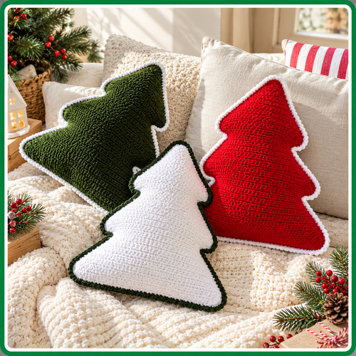 Christmas Tree Pillow Crochet Pattern, Festive Home Decor PDF