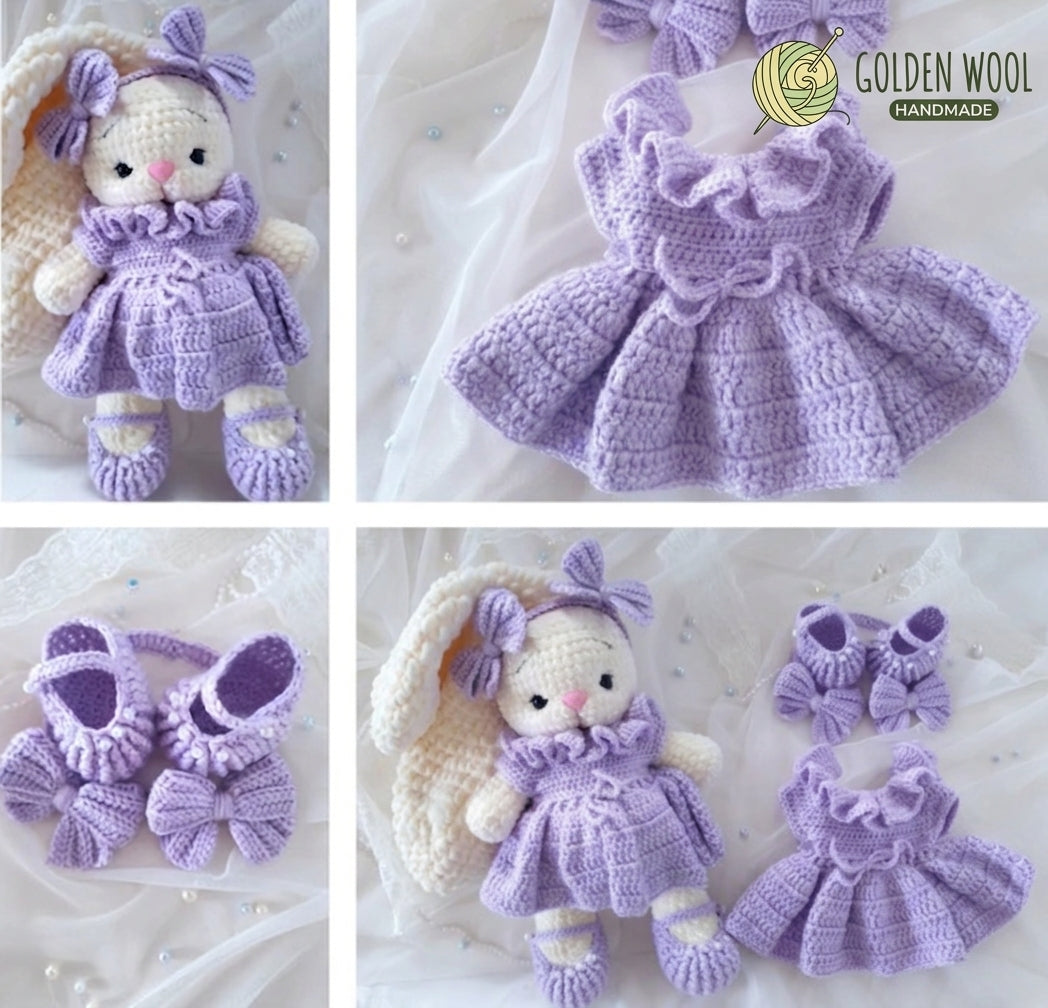 Lavender Bunny Dress Crochet Pattern PDF | Amigurumi Bunny Outfit - Golden Wool