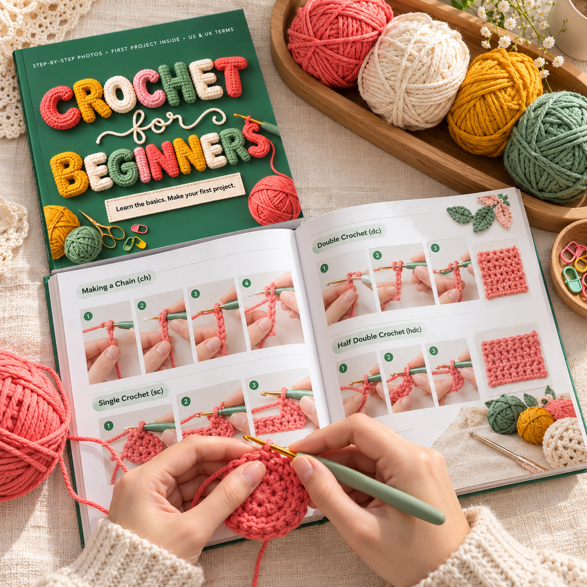 Crochet for Beginners Book | Step-by-Step Crochet Guide with Photos | Learn Your First Crochet Project