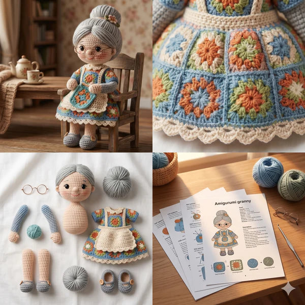 Granny Amigurumi Crochet Pattern – Grandma Doll PDF Tutorial - Golden Wool