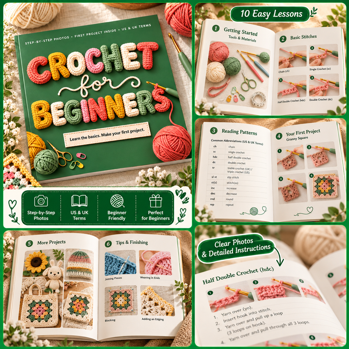 Crochet for Beginners Book | Step-by-Step Crochet Guide with Photos | Learn Your First Crochet Project